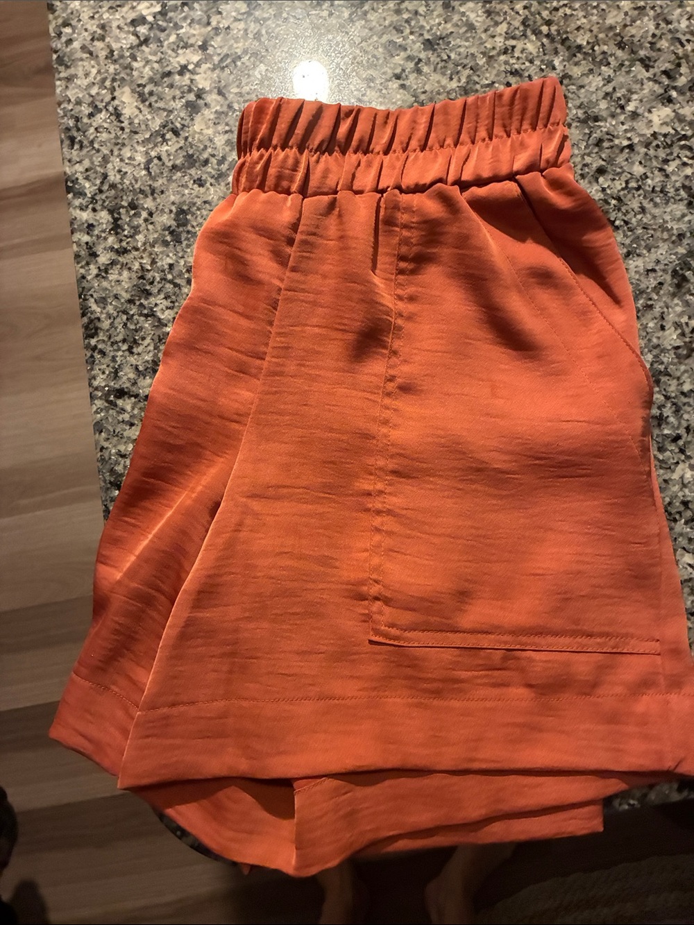 Beautiful Satin High-Waist Elastic Waist Orange Shorts